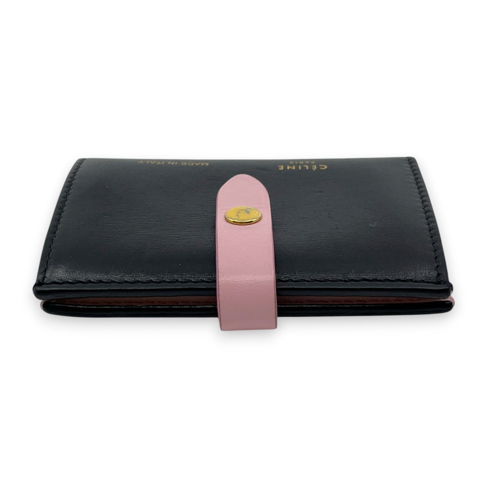 Celine Black Pink Leather Card Holder with Snap Tab