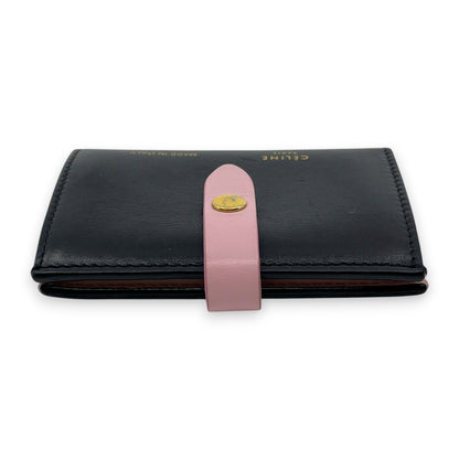 Celine Black Pink Leather Card Holder with Snap Tab