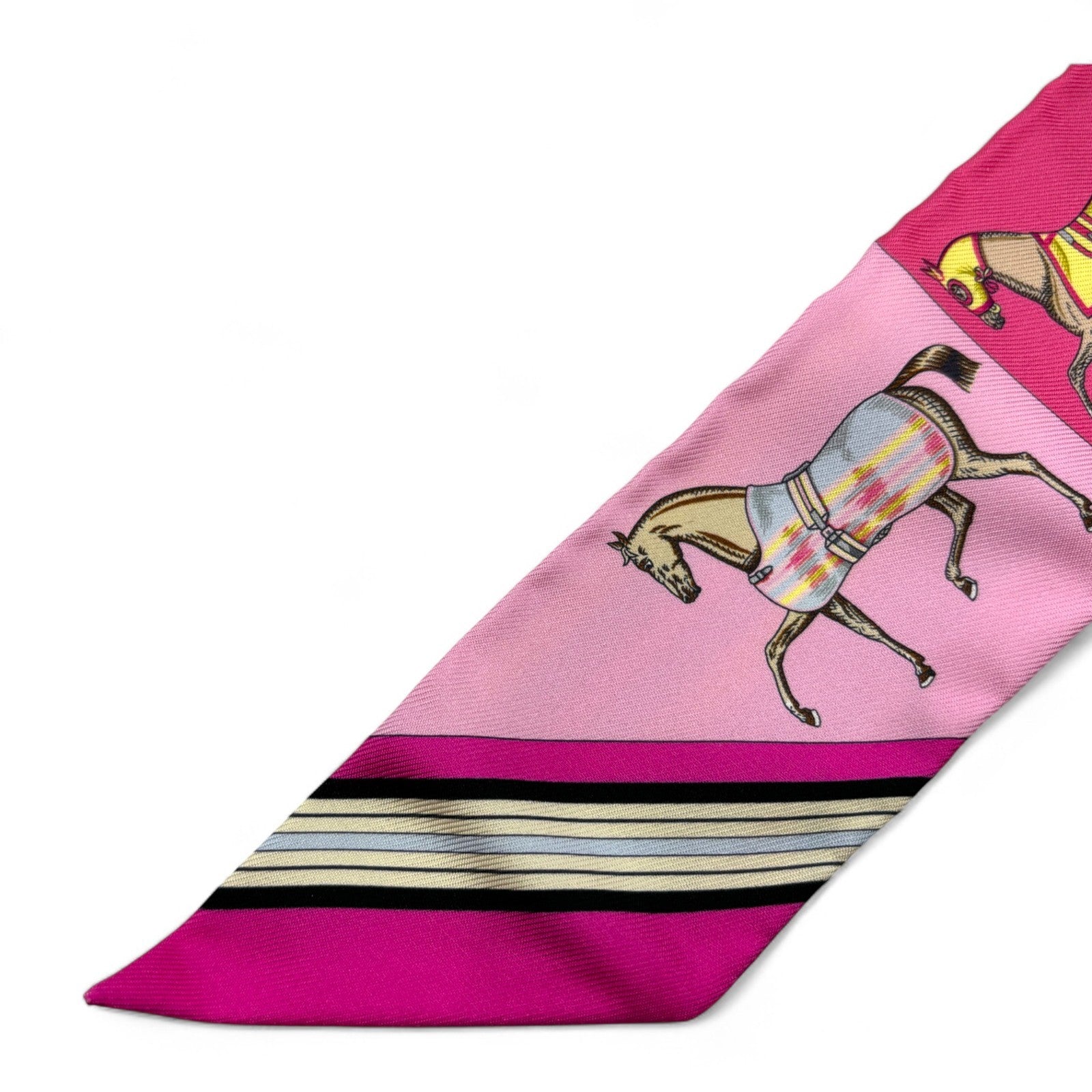 Hermès Twilly Silk Scarf Pink Horses Print 100% Silk with Box
