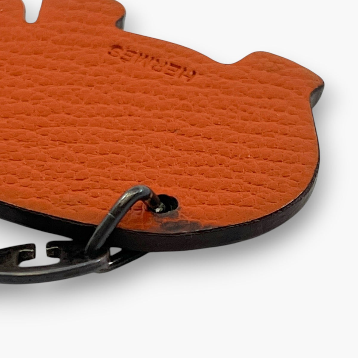 HERMES Hippopotamus Hippo Bag Charm Orange Brown Leather Silver Chain