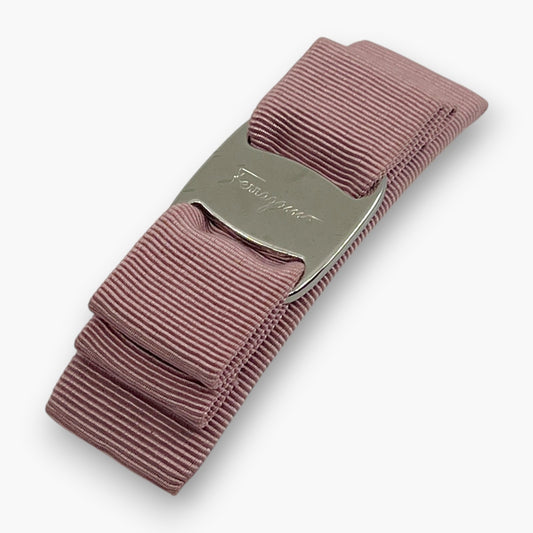 Salvatore Ferragamo Vara Bow Hair Clip Barrette Pink Silver-tone  w/ Box
