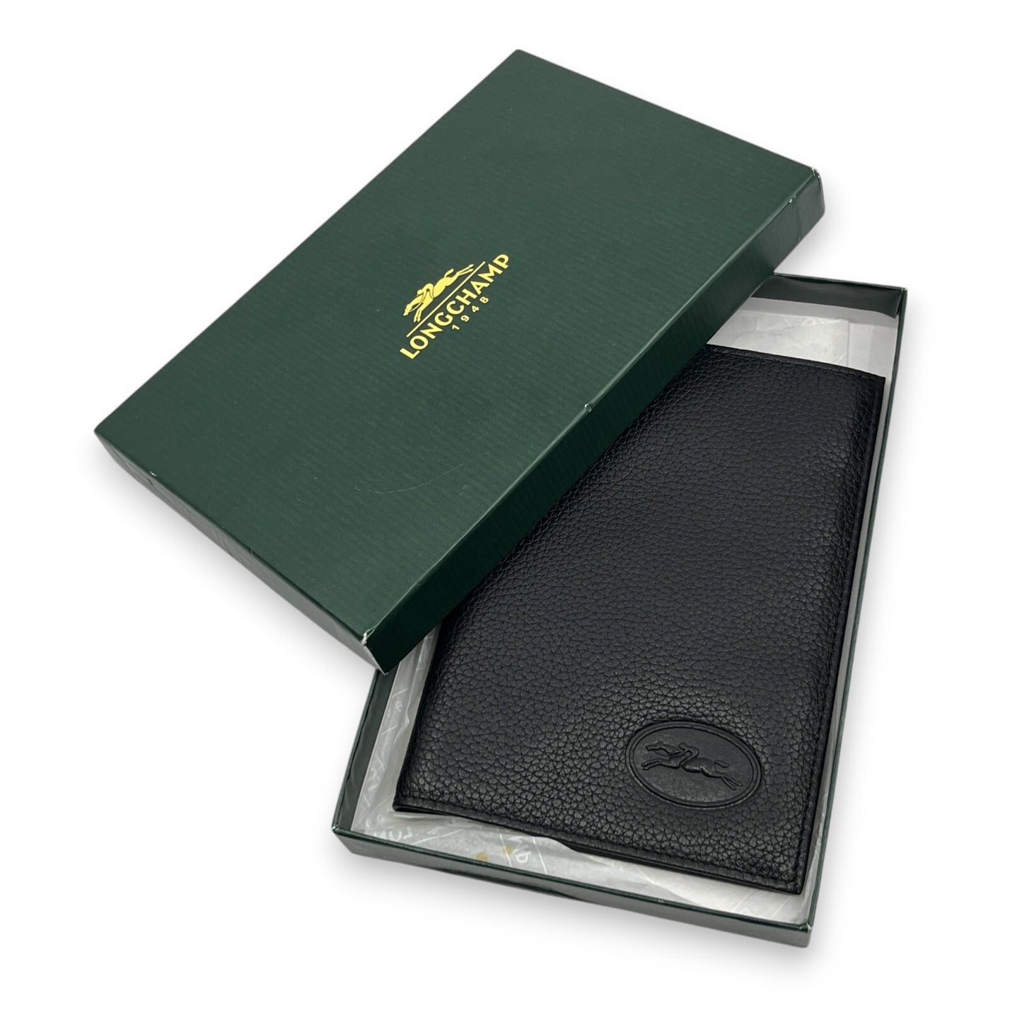 Longchamp Leather Card Holder Black with Box