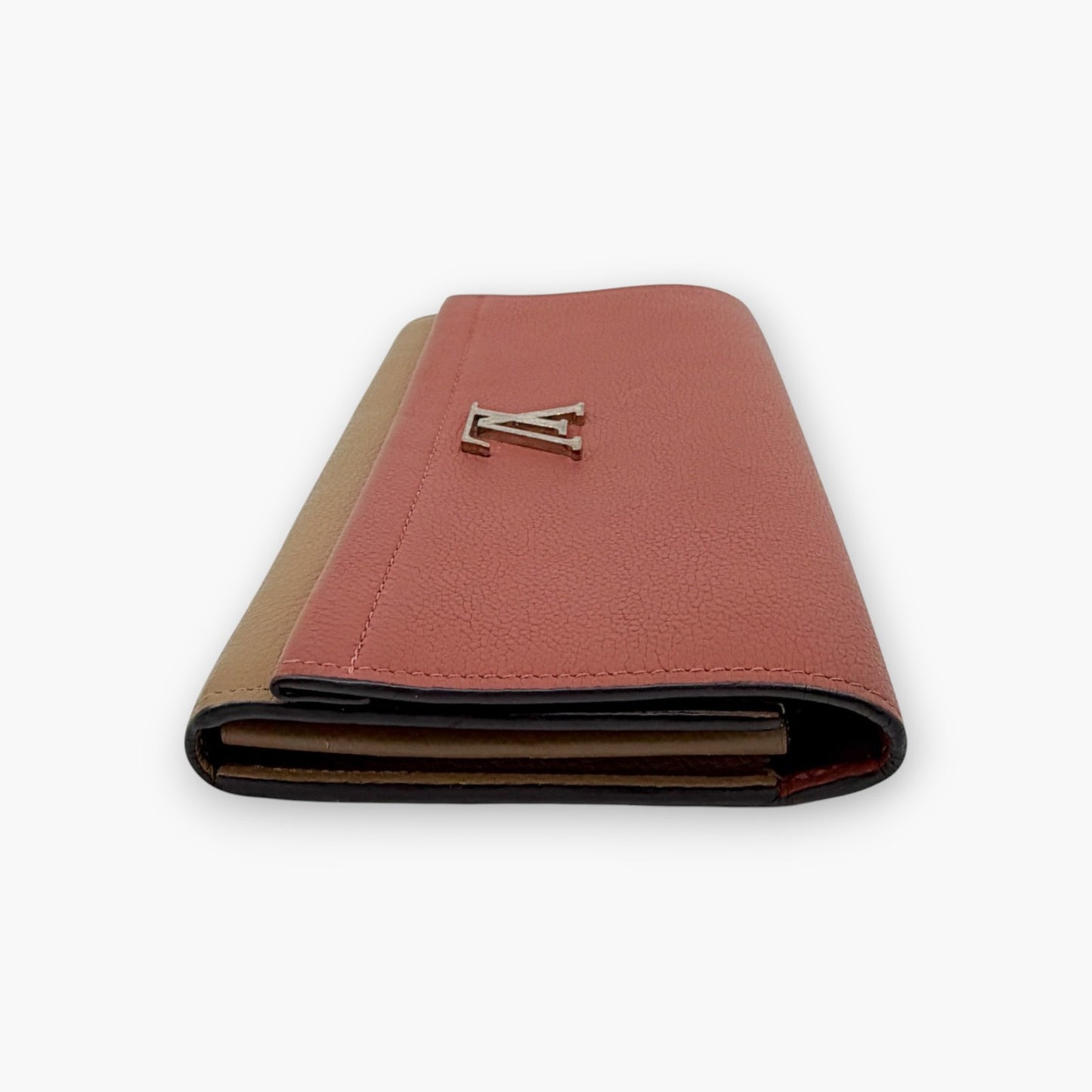 Louis Vuitton Portefeuille Lockme II Long Wallet Pink Beige Leather