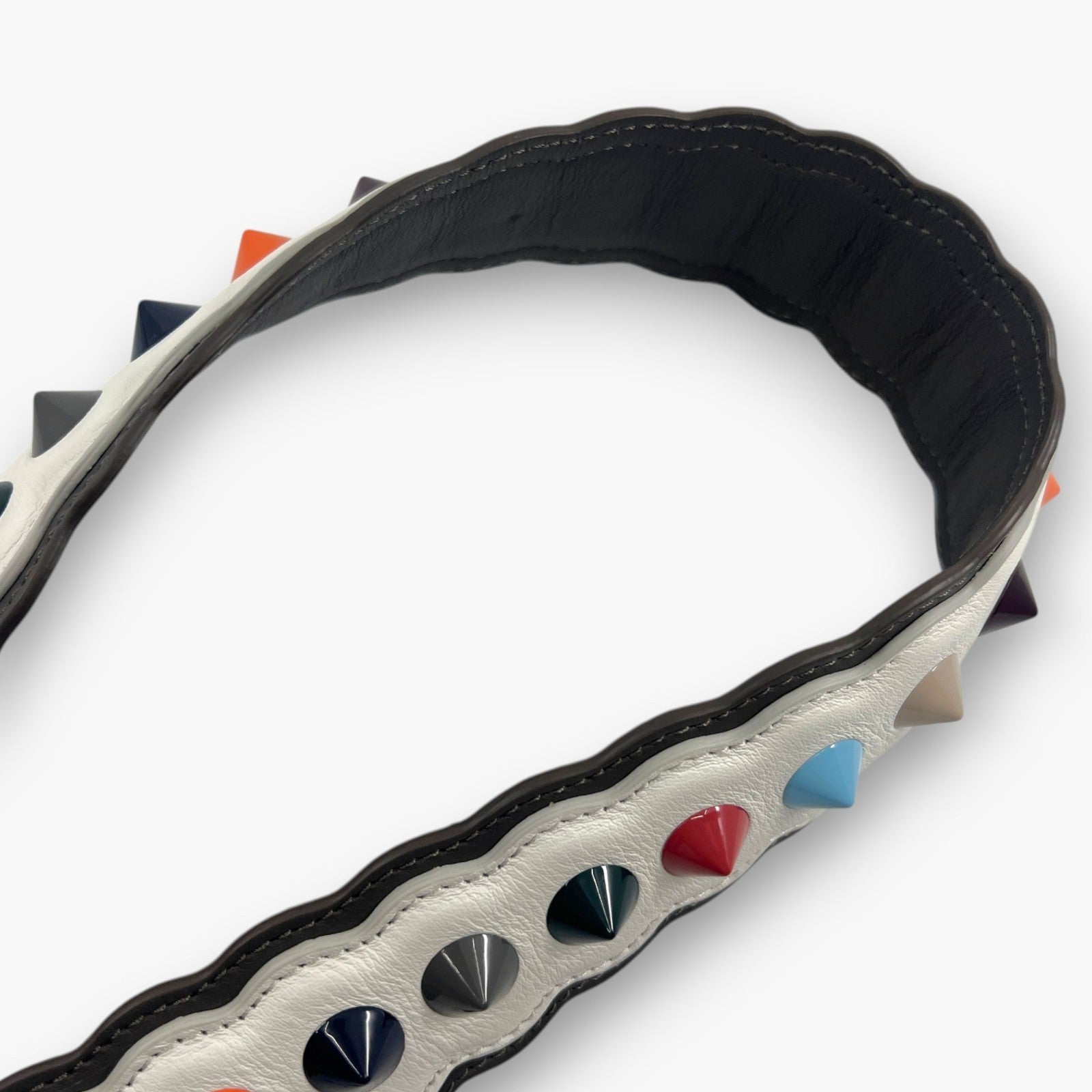 FENDI Strap You Shoulder Strap White Leather Multi-Color Studs