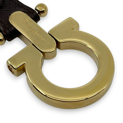 Salvatore Ferragamo Gold-Tone Gancini Key Ring Charm Dark Brown Leather w/ Box