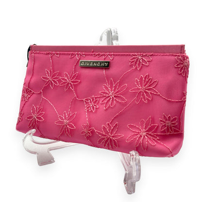 Givenchy Cosmetic Pouch Pink Floral Pattern Silver Logo Zipper