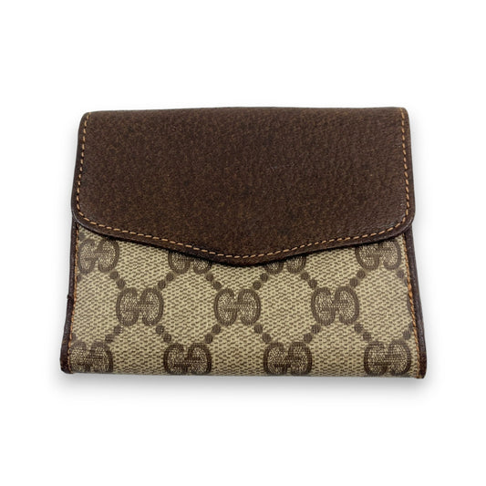 Gucci GG Supreme Canvas Web Stripe Bifold Wallet Brown Leather