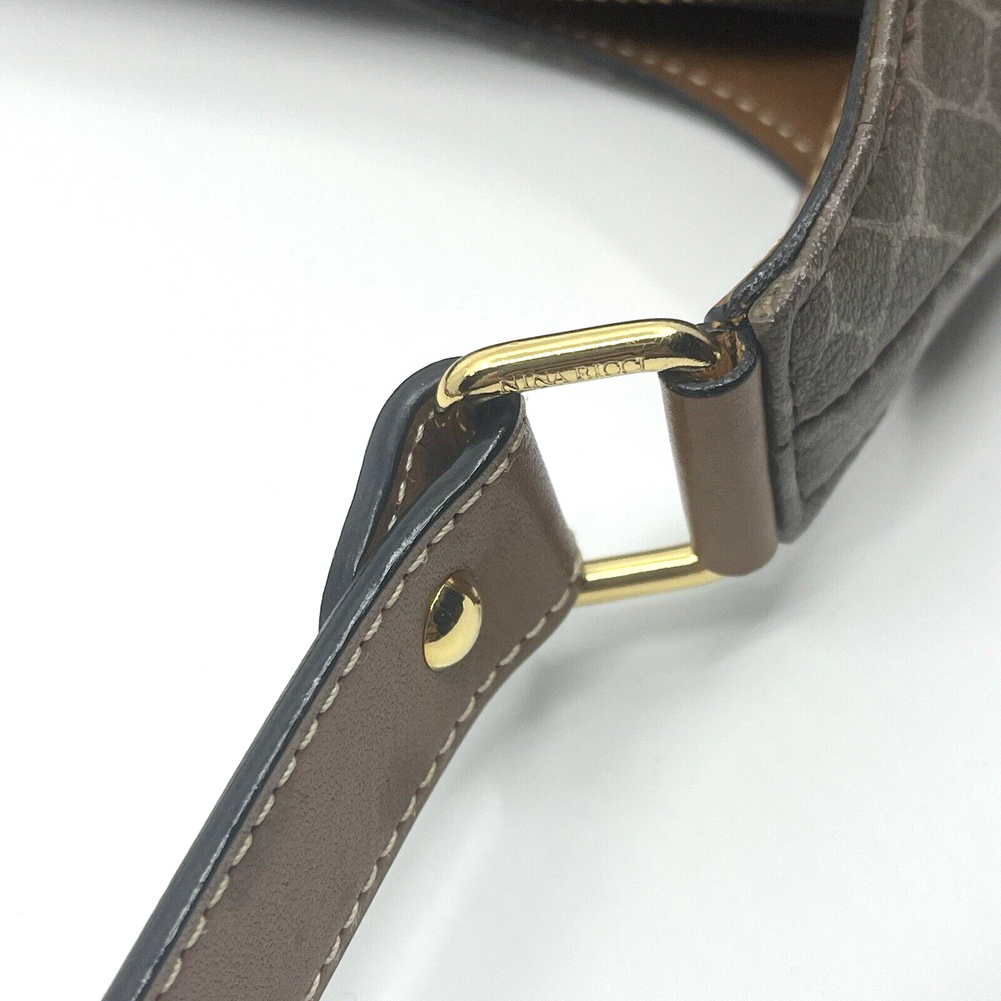 Nina Rich Leather Shoulder Bag Brown Key Case Necklace 3 Set