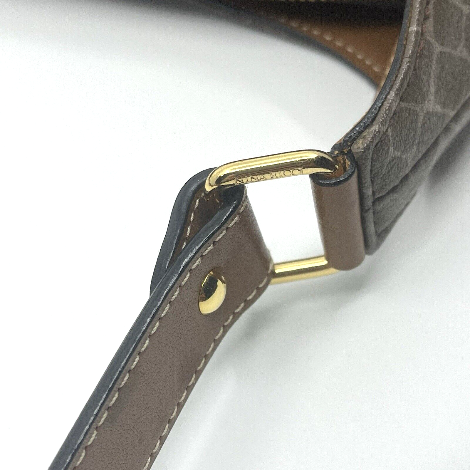 Nina Rich Leather Shoulder Bag Brown Key Case Necklace 3 Set