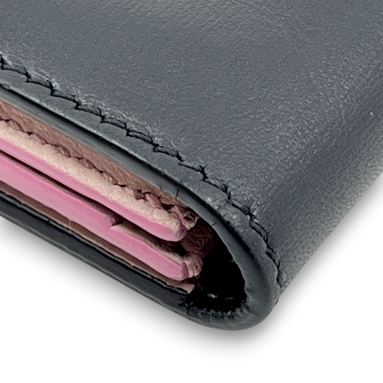 Celine Black Pink Leather Card Holder with Snap Tab