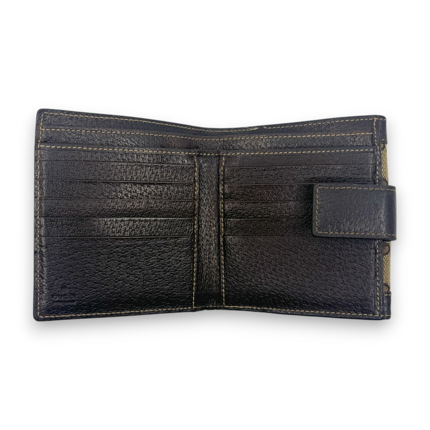 Gucci GG Canvas Bifold Wallet Brown Leather Trim w/ Box