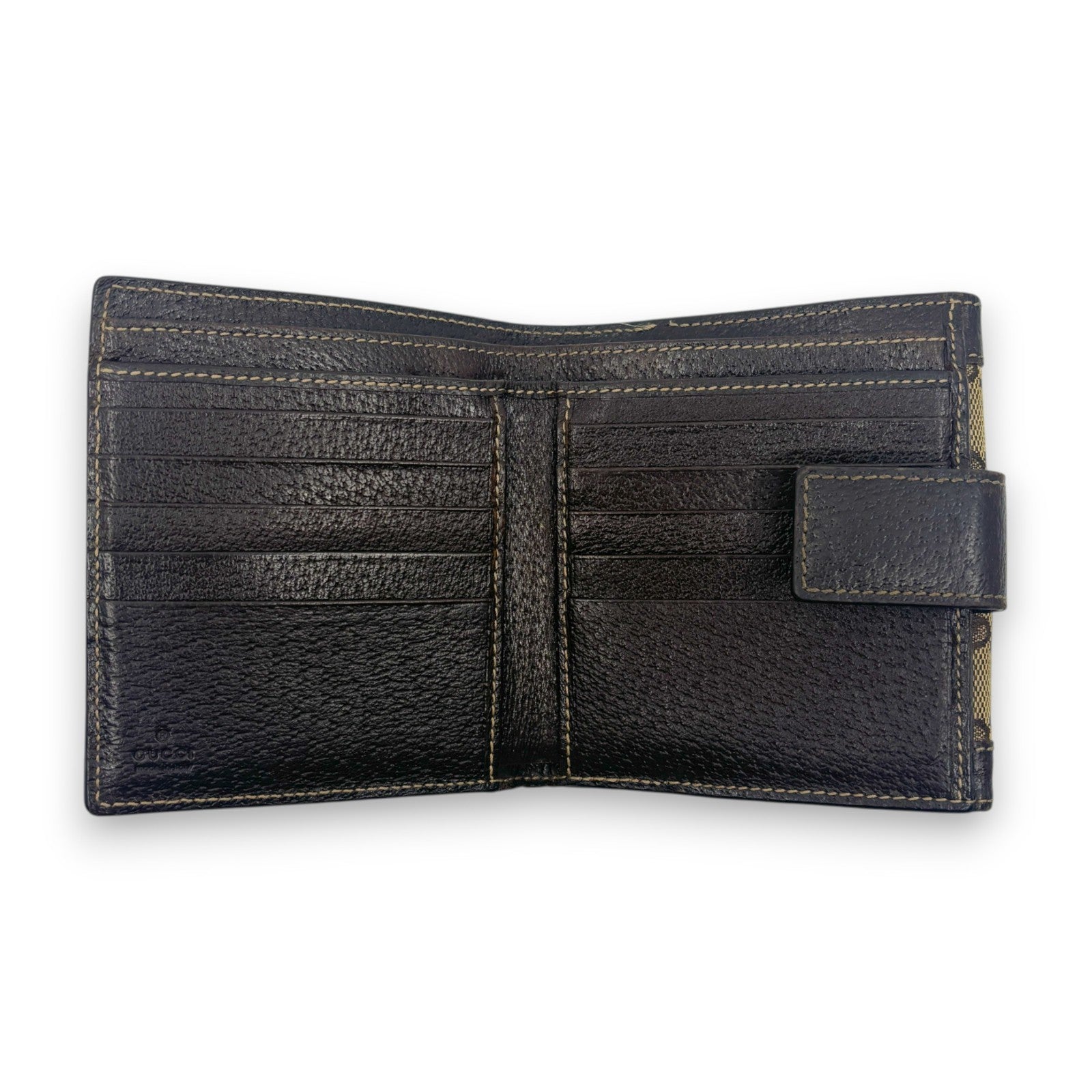 Gucci GG Canvas Bifold Wallet Brown Leather Trim w/ Box