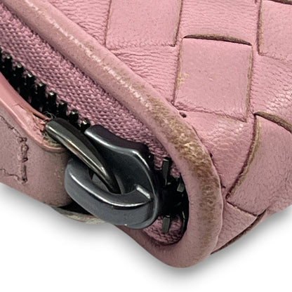 Bottega Veneta Intrecciato Leather Compact Zip-Around Wallet Pink