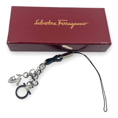 Salvatore Ferragamo Gancini Cell Phone Strap High Heel Shoe Charm Silver w/Box