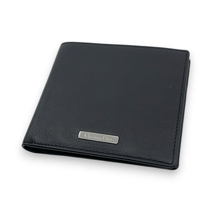 Christian Dior Black Leather Bifold Wallet with Silver Logo Plate