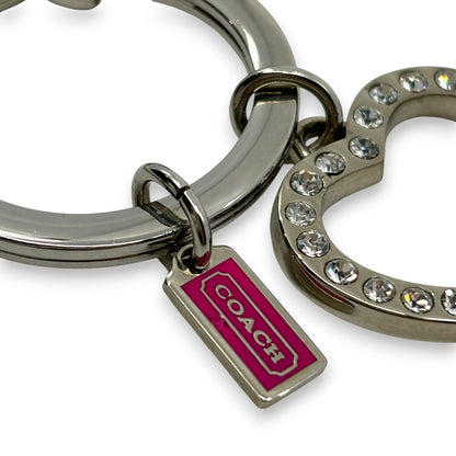 Coach Heart Charm Keychain Pink Silver-Tone with Rhinestone Detail