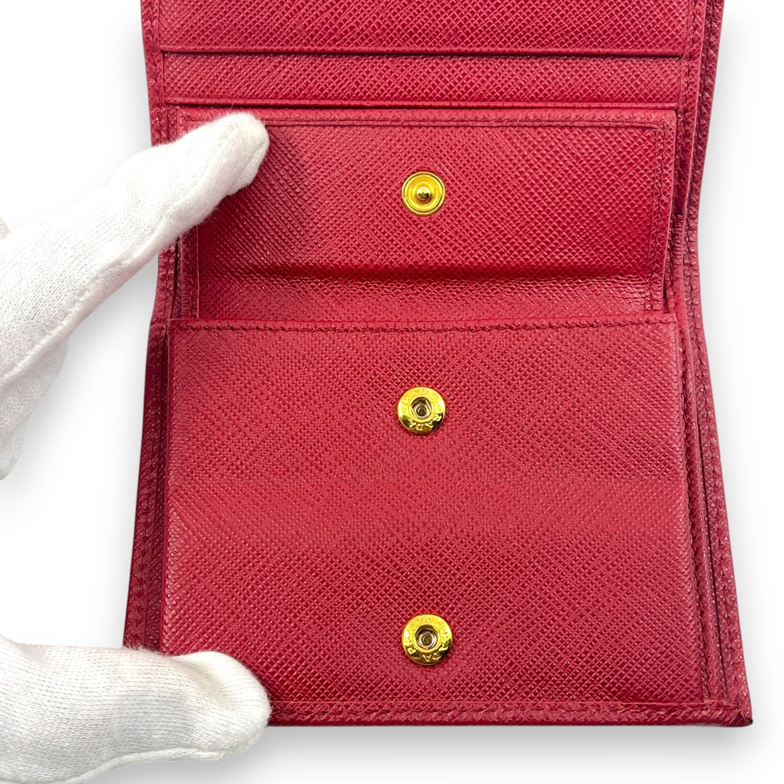 Prada Saffiano Leather Bifold Compact Wallet in Red w/ Box