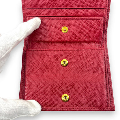 Prada Saffiano Leather Bifold Compact Wallet in Red w/ Box