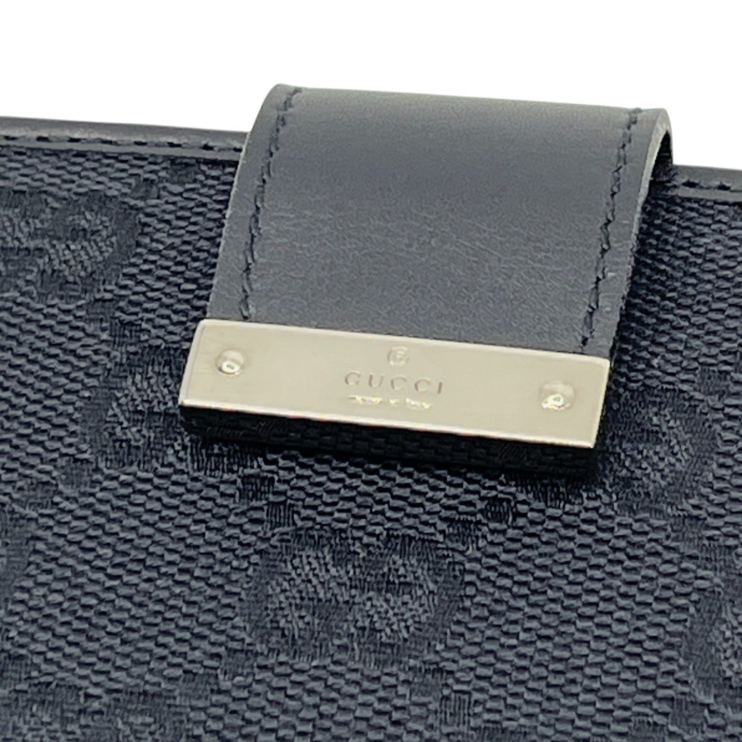 Gucci GG Canvas Card Holder Navy with Matching Leather Trim w/ Box