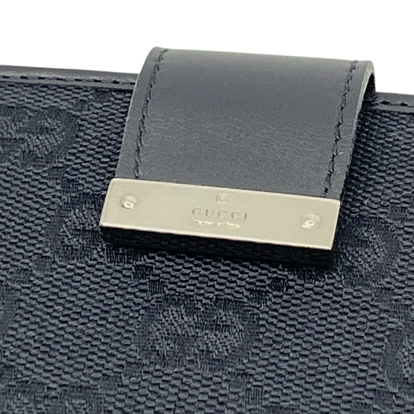 Gucci GG Canvas Card Holder Navy with Matching Leather Trim w/ Box