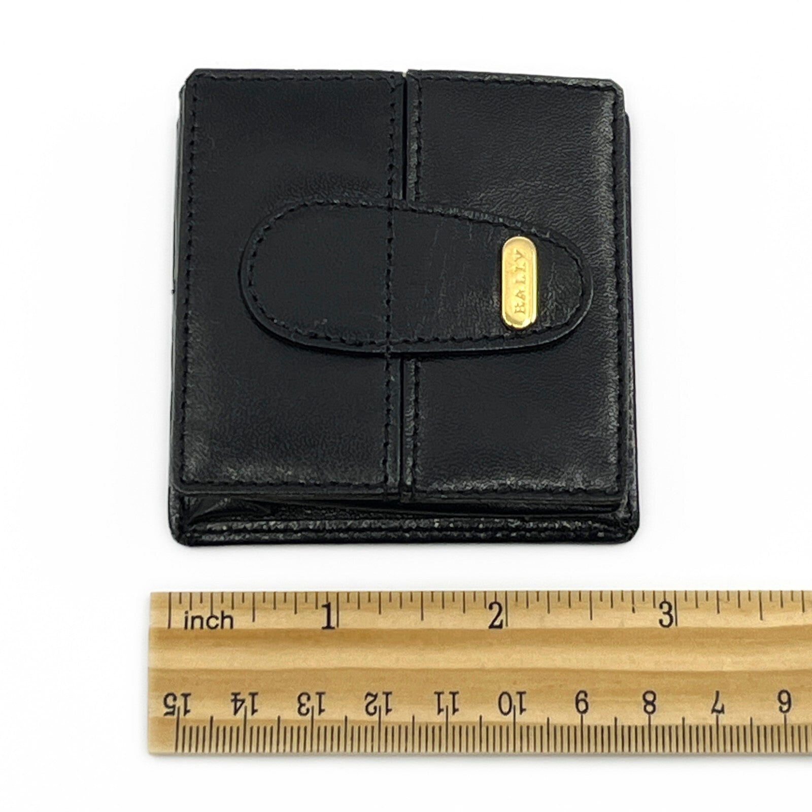 Bally Compact Leather Coin Wallet in Black w/ Box and Dust Bag