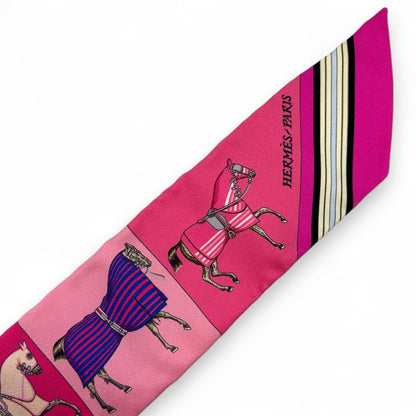 Hermès Twilly Silk Scarf Pink Horses Print 100% Silk with Box