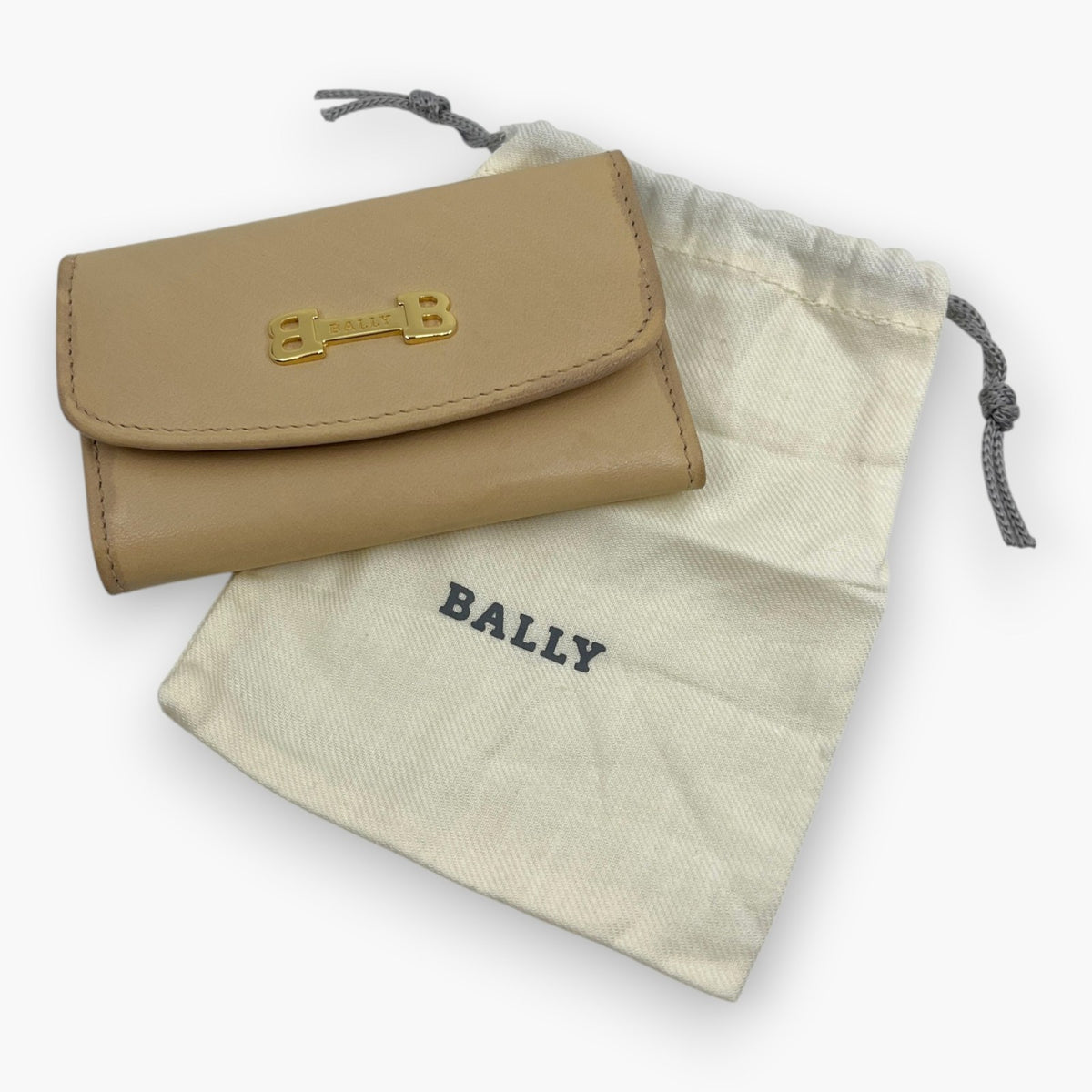 BALLY Leather Key Case 6 Hooks Beige Gold Tone Logo Made in Italy