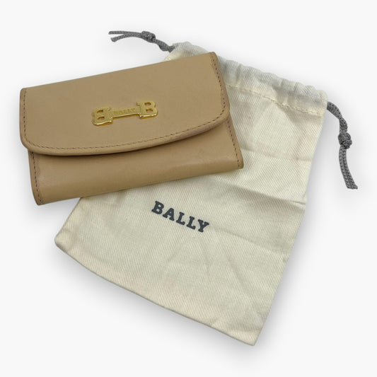 BALLY Leather Key Case 6 Hooks Beige Gold Tone Logo Made in Italy