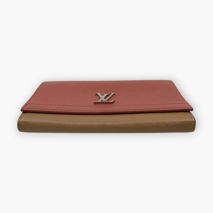 Louis Vuitton Portefeuille Lockme II Long Wallet Pink Beige Leather