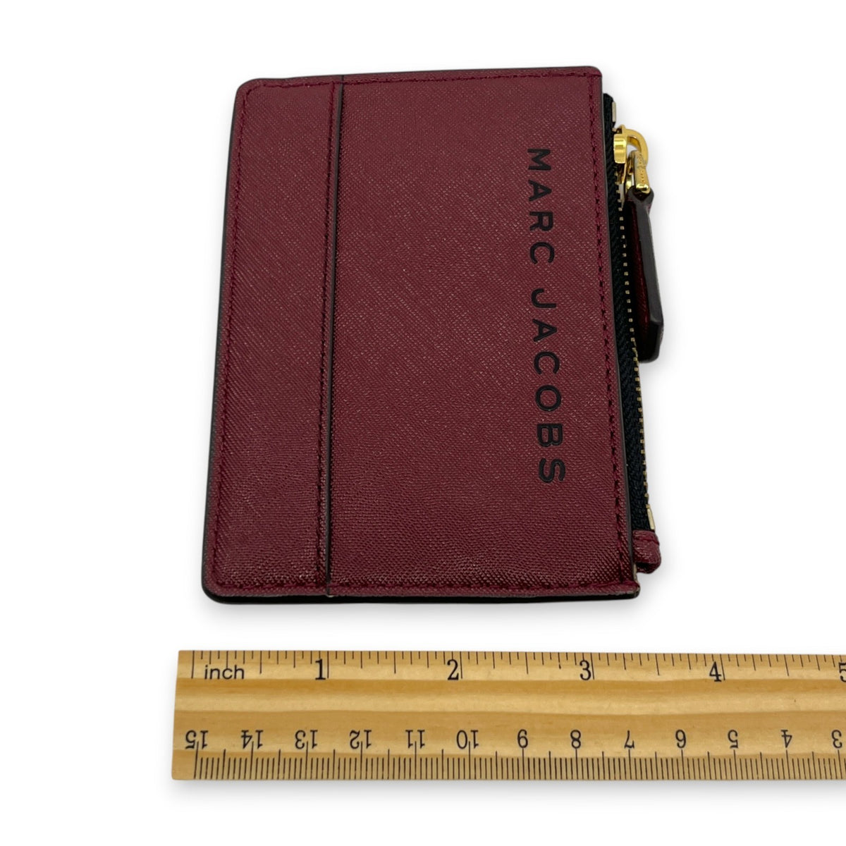 Marc Jacobs Burgundy Leather Zip Card Case Wallet Key Ring ID Window
