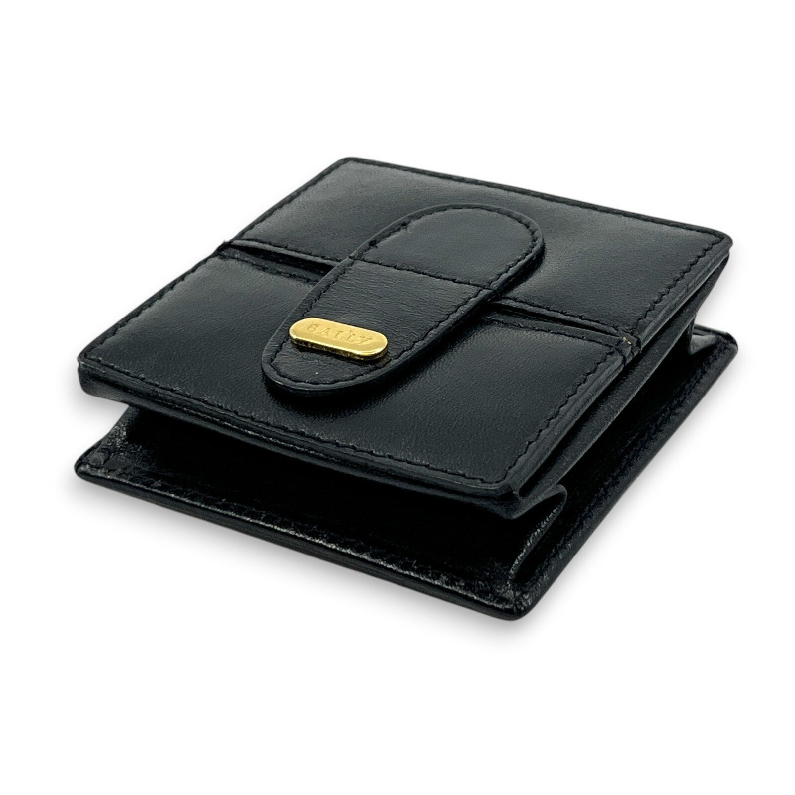 Bally Compact Leather Coin Wallet in Black w/ Box and Dust Bag