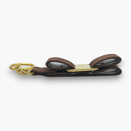 Ferragamo Vara Ribbon Keychain Key Ring Brown Gold 22-3055 W/ Box Card