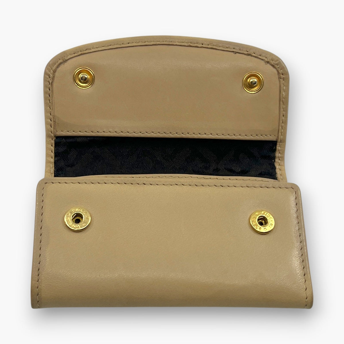 BALLY Leather Key Case 6 Hooks Beige Gold Tone Logo Made in Italy