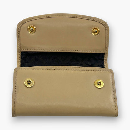 BALLY Leather Key Case 6 Hooks Beige Gold Tone Logo Made in Italy