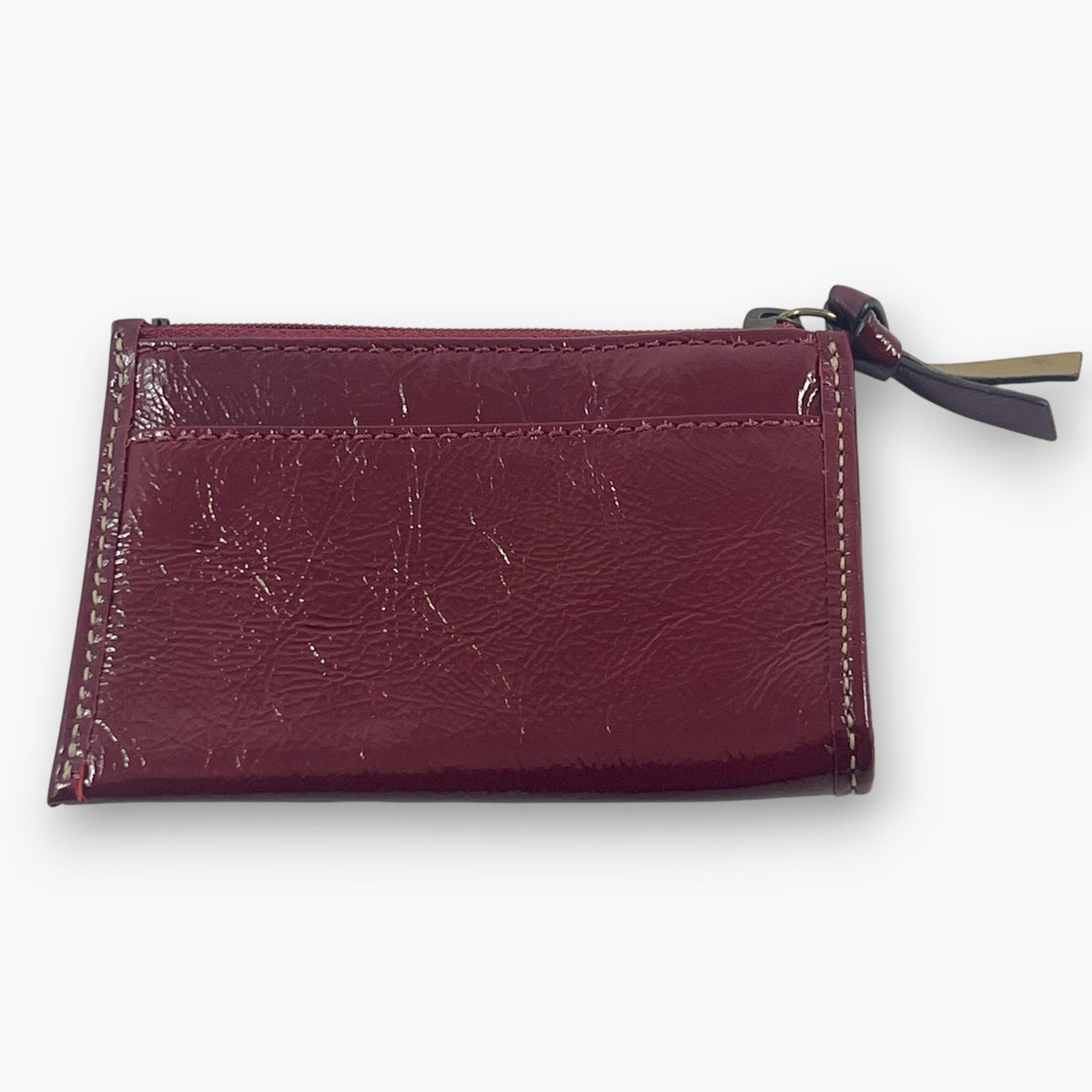 Coach Coin Case Key Ring Zip Wallet Patent Leather Burgundy