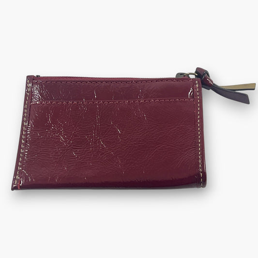 Coach Coin Case Key Ring Zip Wallet Patent Leather Burgundy