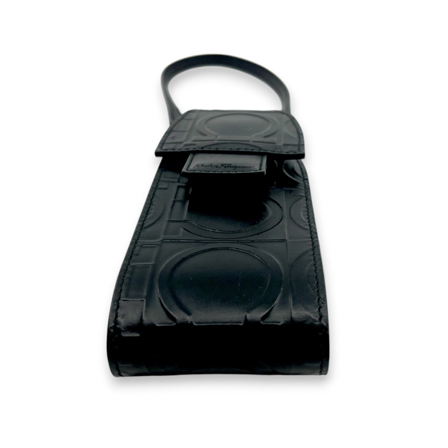 Salvatore Ferragamo Gancini Embossed Leather Mini Pouch Black  w/ Dust Bag