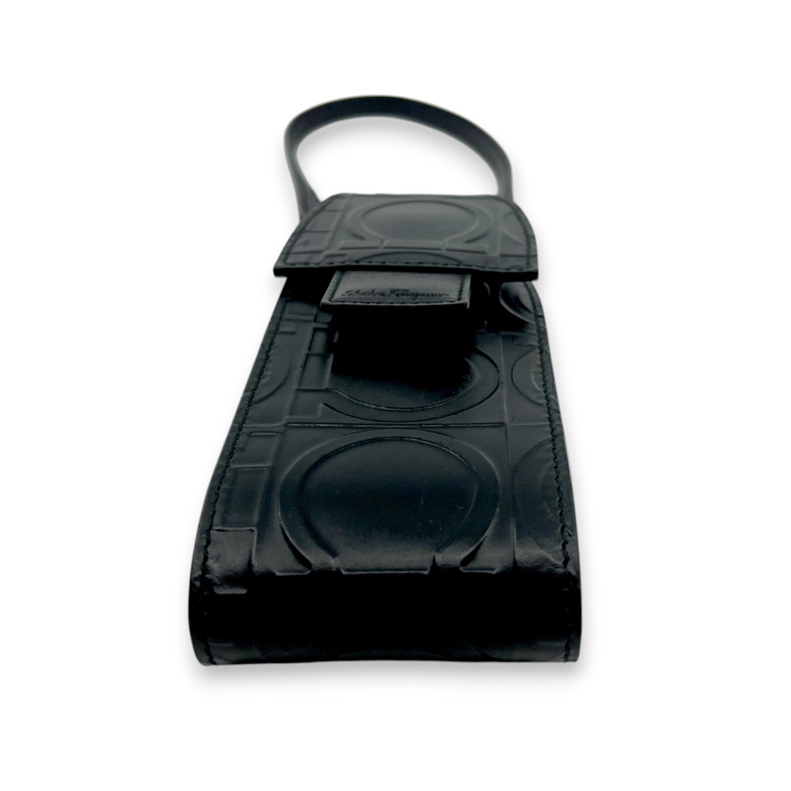 Salvatore Ferragamo Gancini Embossed Leather Mini Pouch Black  w/ Dust Bag