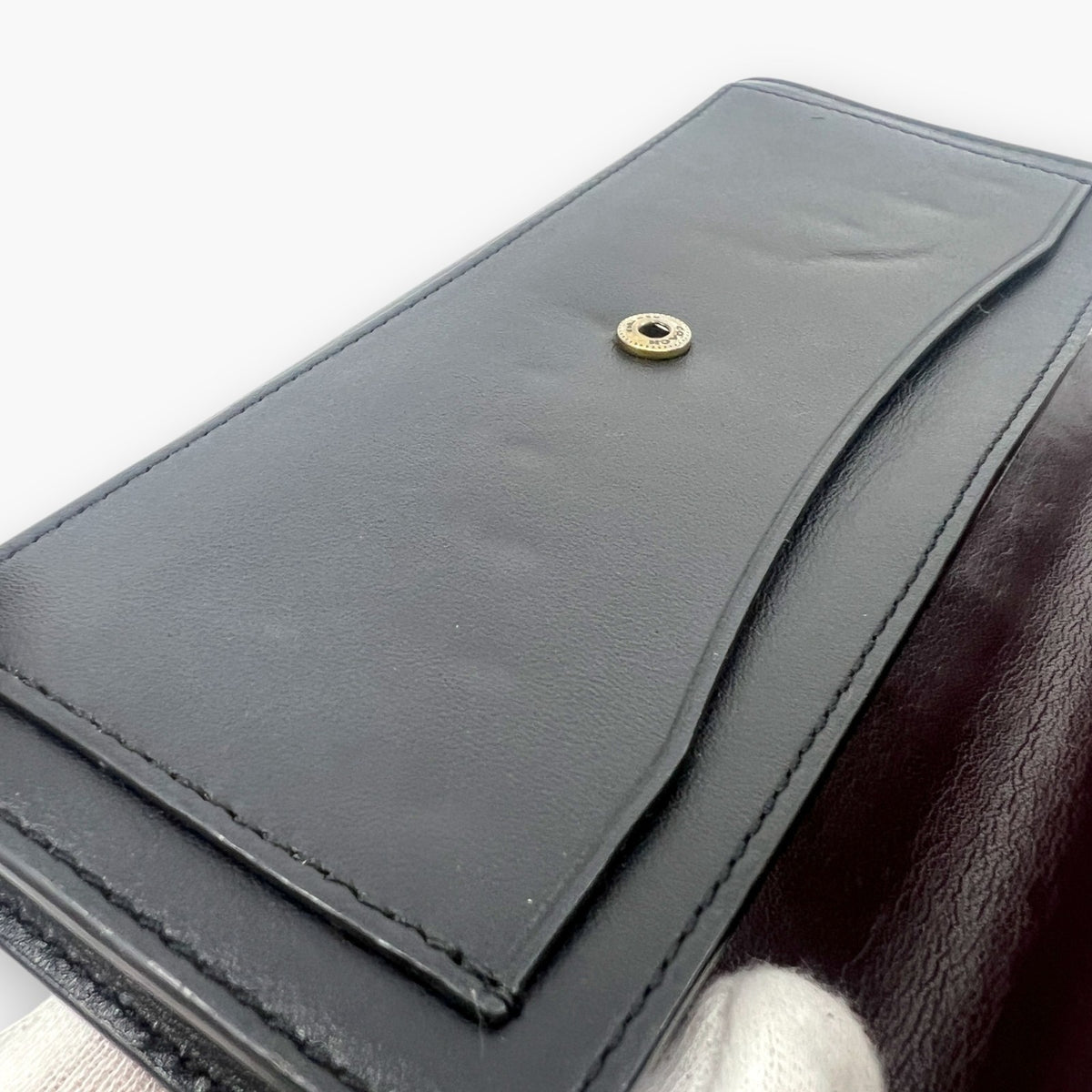 Coach Studded Scallop Flap Long Wallet Snap Closure Black Leather