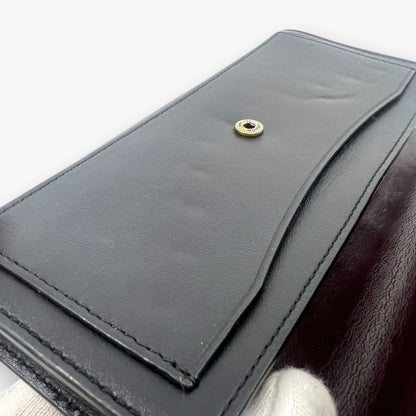 Coach Studded Scallop Flap Long Wallet Snap Closure Black Leather