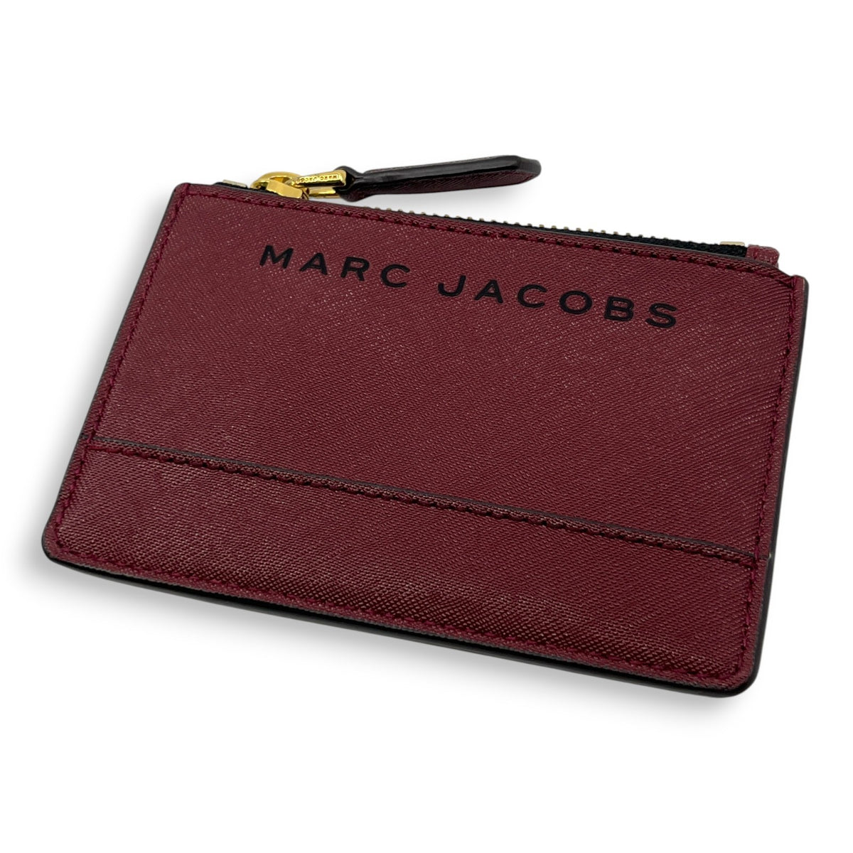Marc Jacobs Burgundy Leather Zip Card Case Wallet Key Ring ID Window