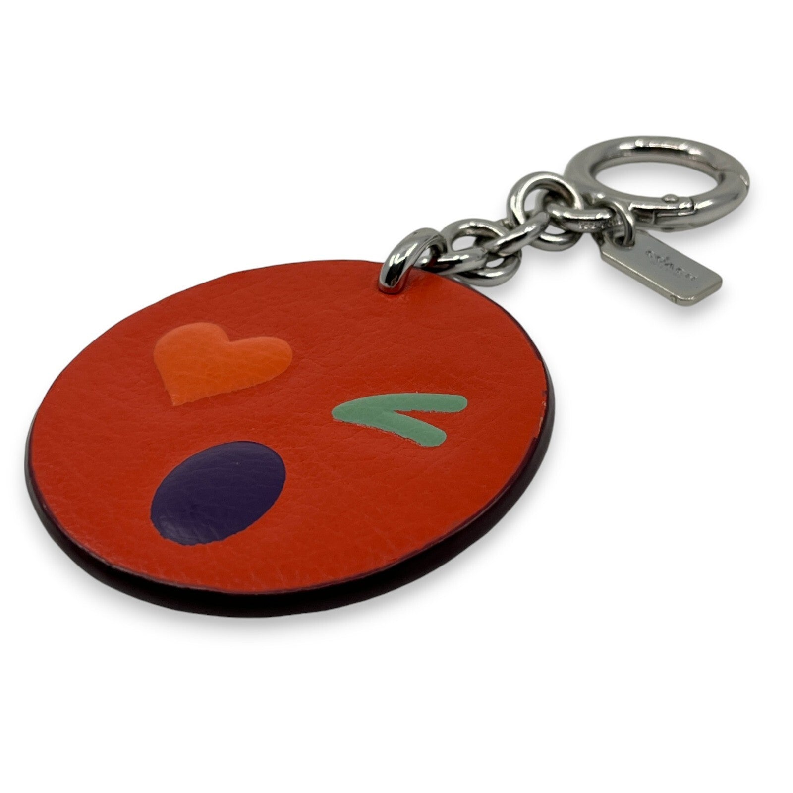 Coach Winky Emoji Leather Keychain Bag Charm in Orange
