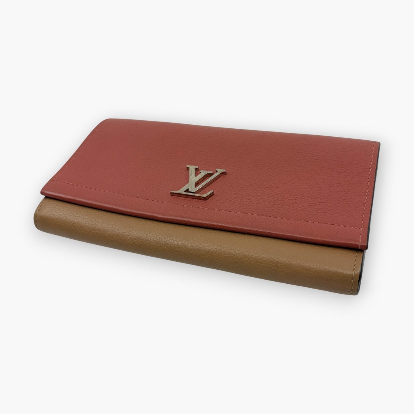Louis Vuitton Portefeuille Lockme II Long Wallet Pink Beige Leather