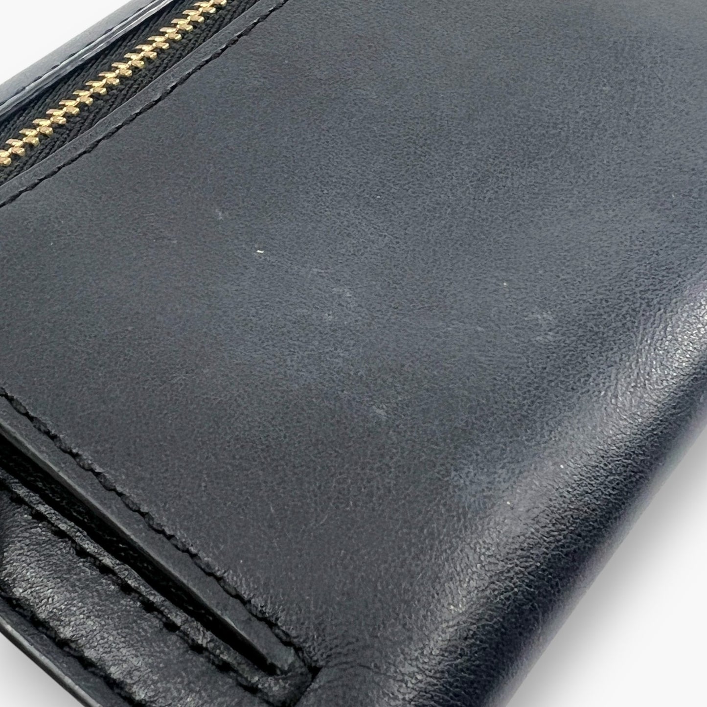 Coach Studded Scallop Flap Long Wallet Snap Closure Black Leather