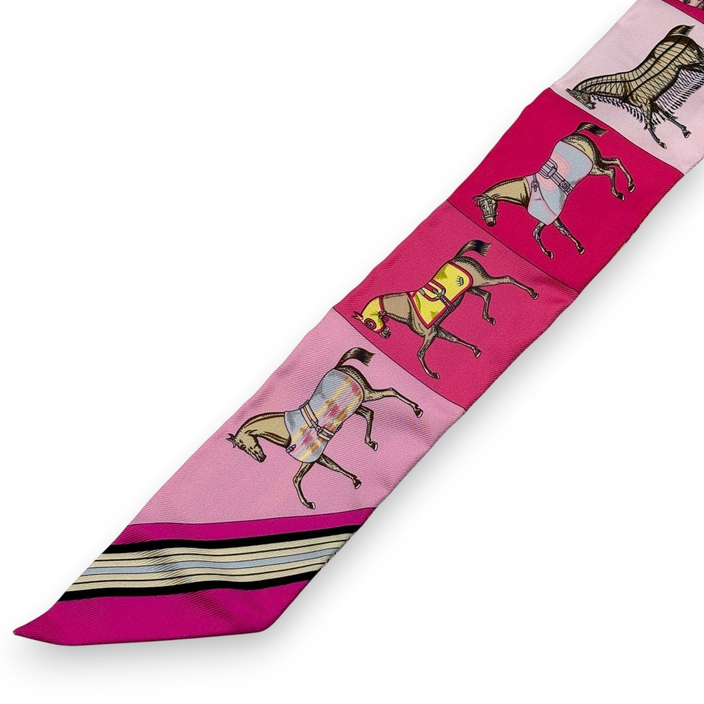 Hermès Twilly Silk Scarf Pink Horses Print 100% Silk with Box