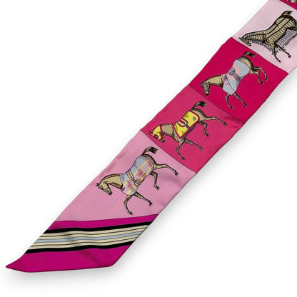 Hermès Twilly Silk Scarf Pink Horses Print 100% Silk with Box