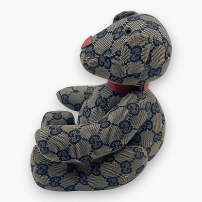 Gucci GG Monogram Canvas Teddy Bear Plush Doll Beige Navy