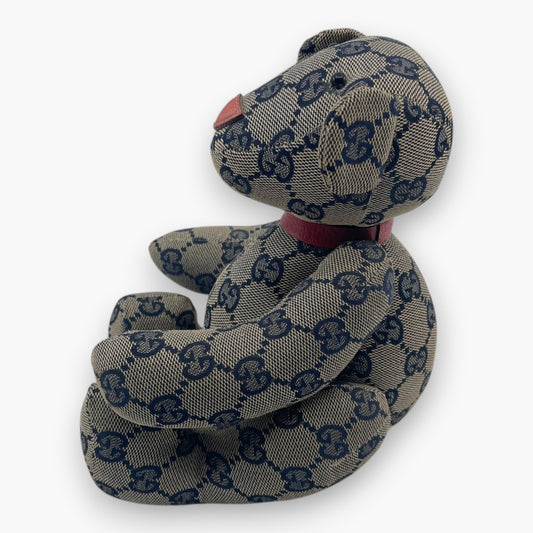 Gucci GG Monogram Canvas Teddy Bear Plush Doll Beige Navy