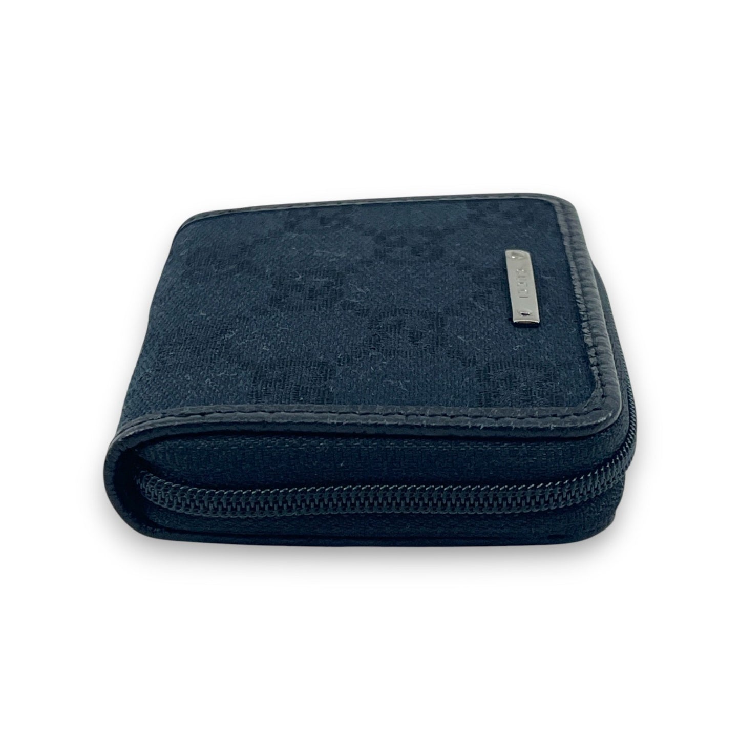 Gucci GG Canvas Coin Purse Black Leather Trim Compact w/ Box