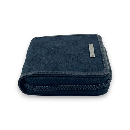 Gucci GG Canvas Coin Purse Black Leather Trim Compact w/ Box